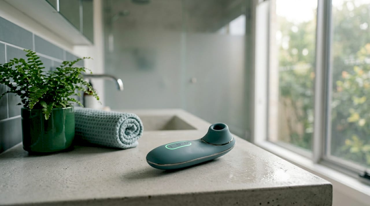 Suction vibrator on bathroom countertop