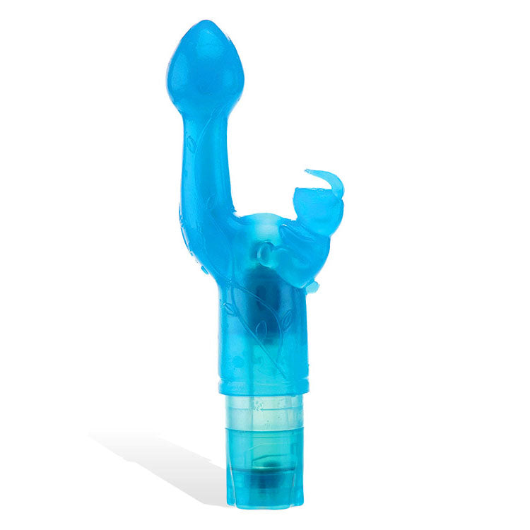 Adam & Eve Bunny Kiss - 17.8 cm Rabbit Vibrator for G-spot stimulation in vibrant blue color.