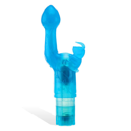 Adam & Eve Bunny Kiss - 17.8 cm Rabbit Vibrator for G-spot stimulation in vibrant blue color.