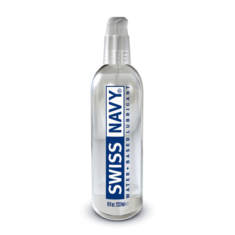 Swiss Navy Water Based Lubricant 8oz/237ml in sleek bottle with pump for easy application