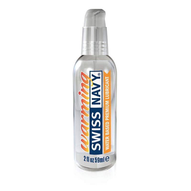 Swiss Navy Warming Lubricant 2oz/59ml bottle featuring water-based formula for intimate essentials.