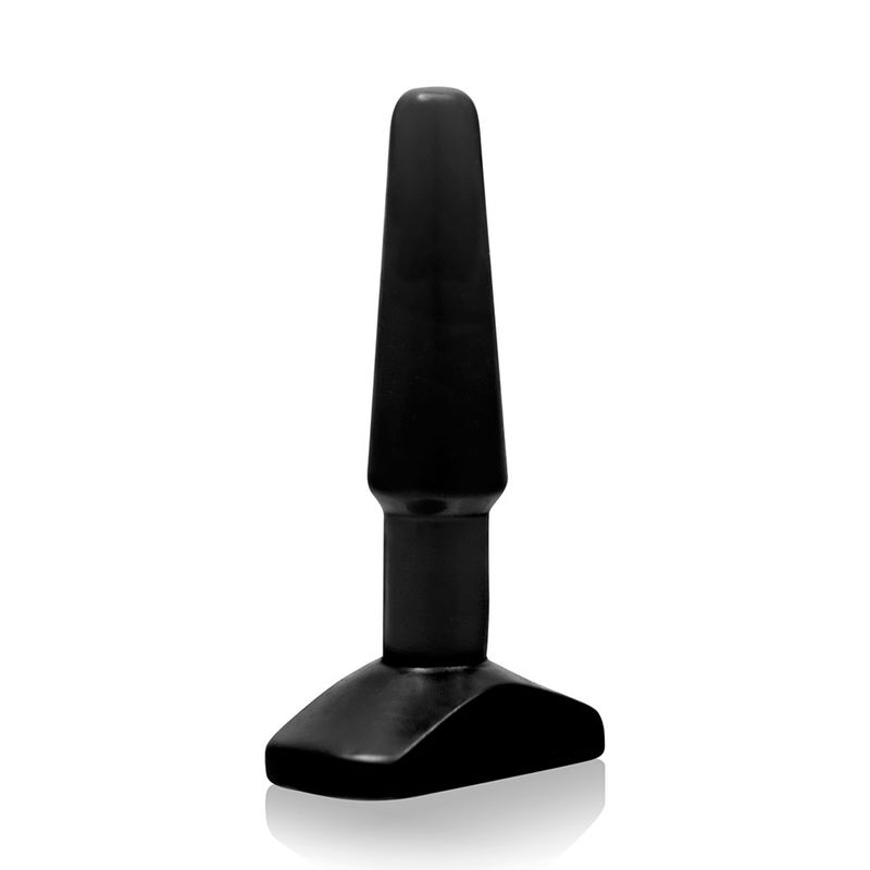 Small black butt plug made of medical grade components, phthalate free and easy to clean.