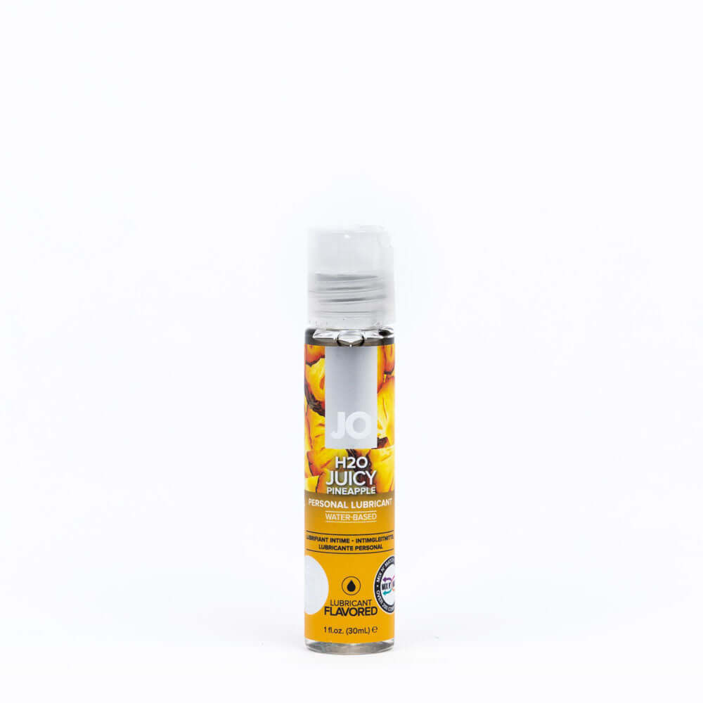 JO H2O Juicy Pineapple Lube - 30 mL - pineapple flavored lubricant in a yellow bottle for oral play.