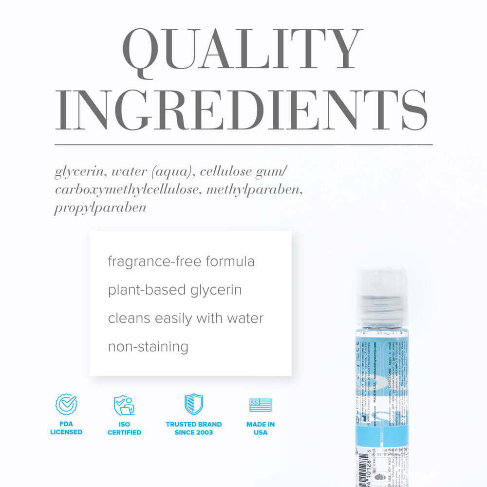 JO H2O Original Lube ingredients list highlights quality and features of this water based intimacy lubricant.