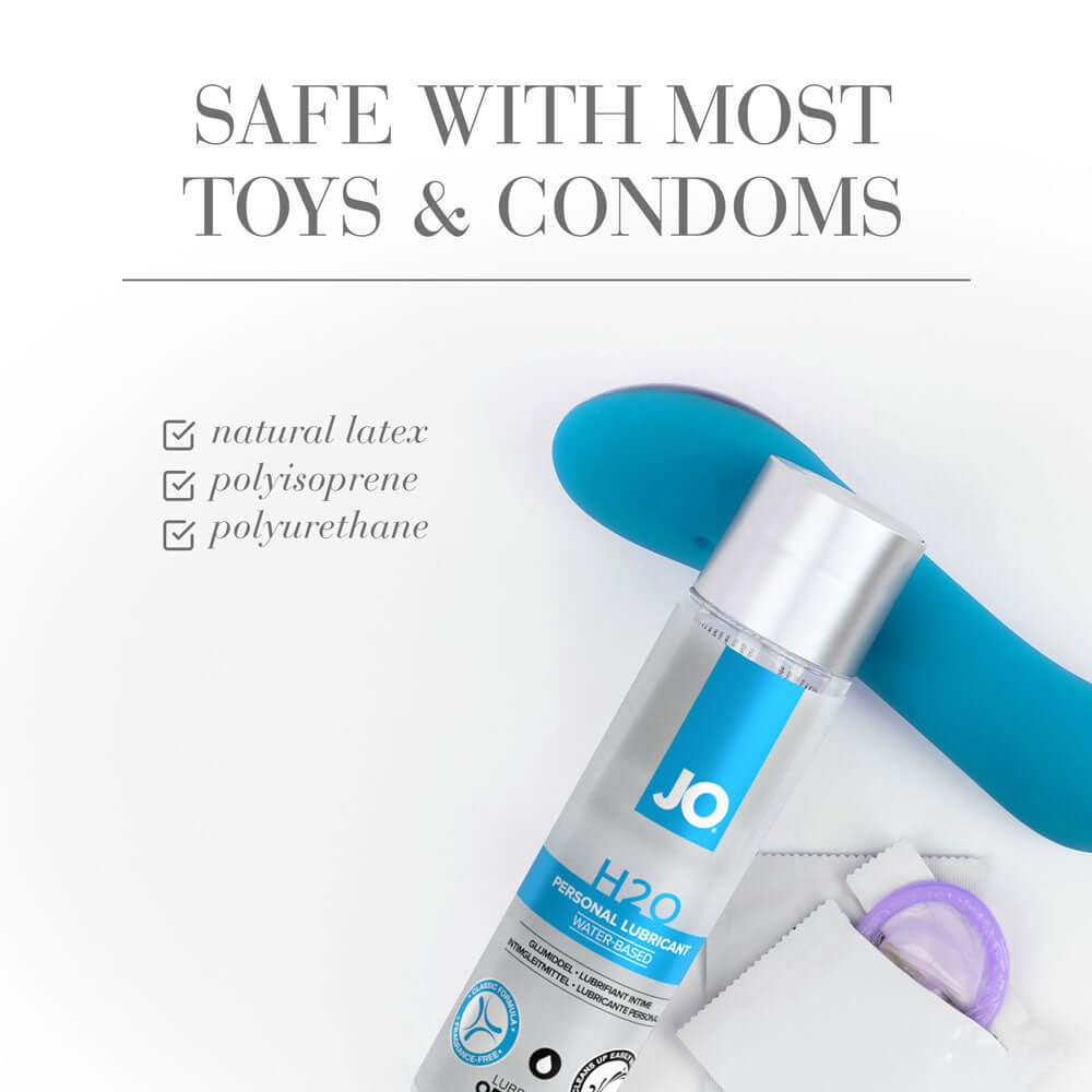 JO H2O Original Lube safe with most toys, a water based intimacy lubricant in a 30 mL bottle.