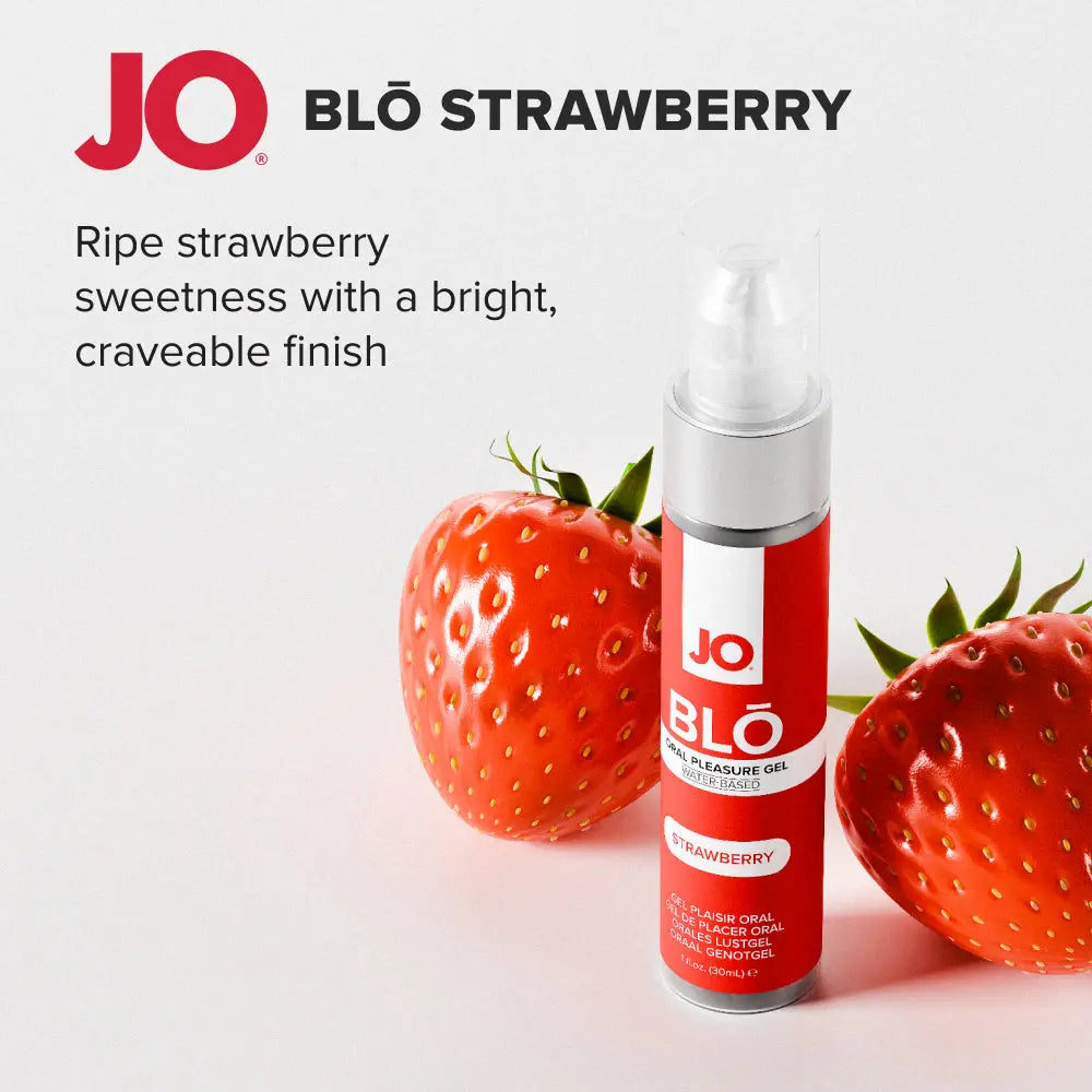 Affordable quality JO Blo Strawberry - Strawberry Flavoured Oral Pleasure Gel - 30 ml Bottle  from JO by Discreet Intimate Essentials with Discreet Delivery 