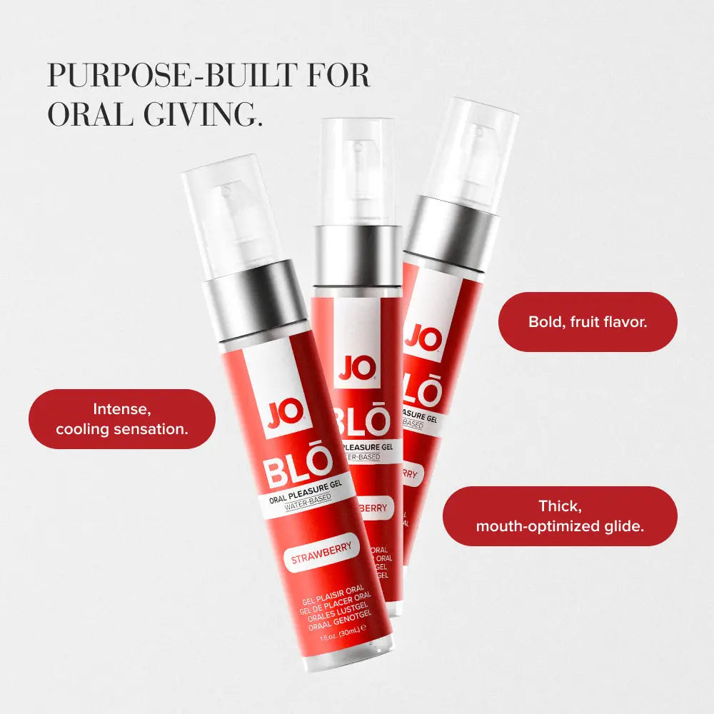 Affordable quality JO Blo Strawberry - Strawberry Flavoured Oral Pleasure Gel - 30 ml Bottle  from JO by Discreet Intimate Essentials with Discreet Delivery 