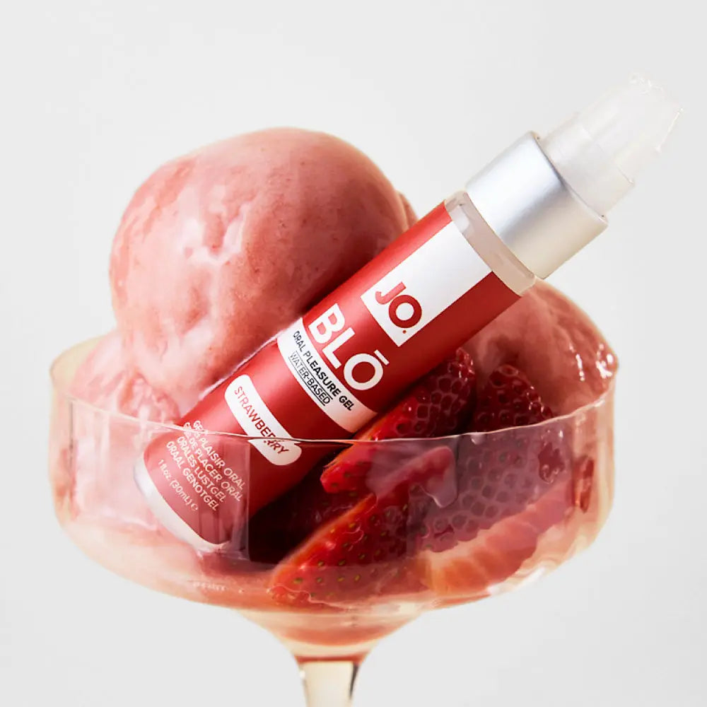 Affordable quality JO Blo Strawberry - Strawberry Flavoured Oral Pleasure Gel - 30 ml Bottle  from JO by Discreet Intimate Essentials with Discreet Delivery 