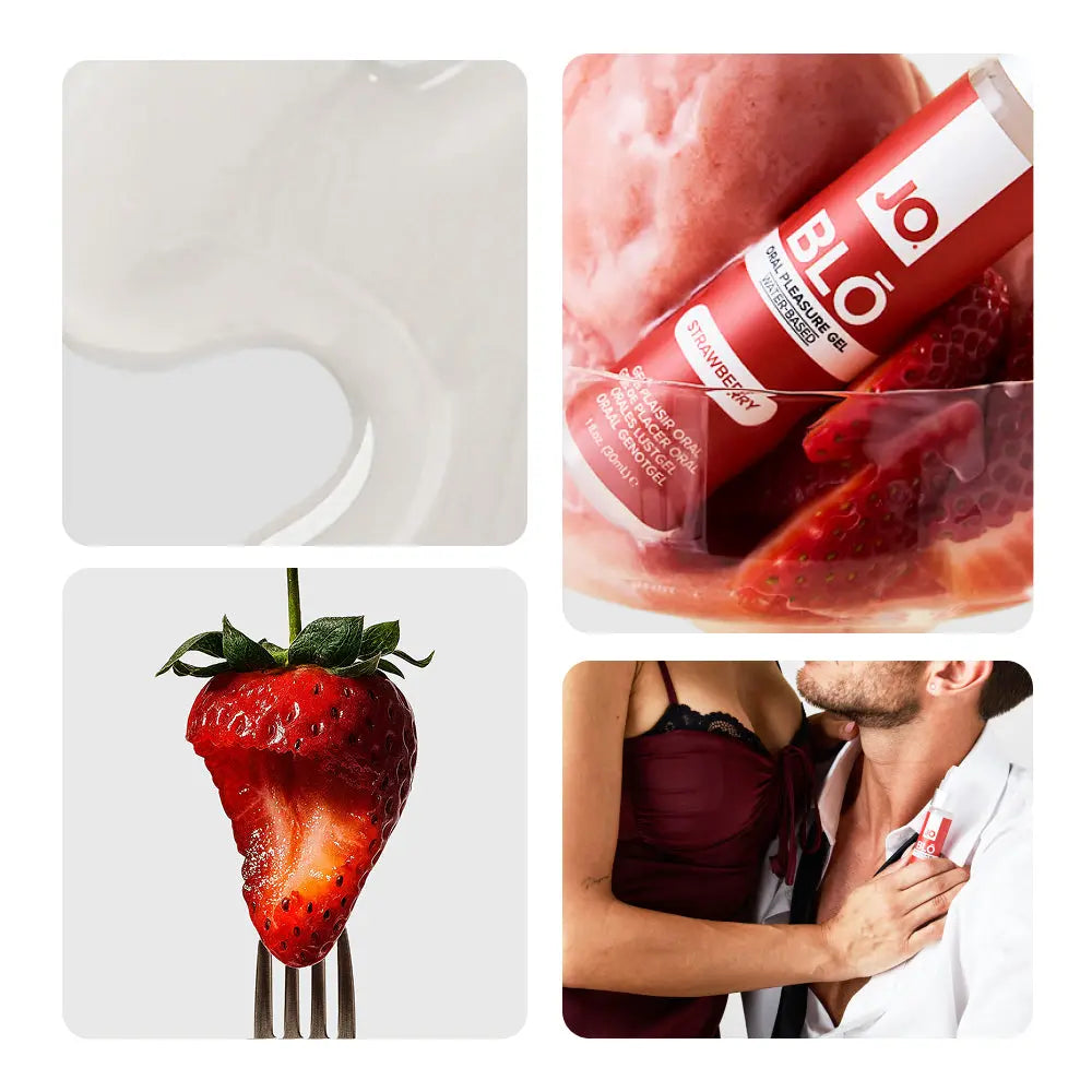 Affordable quality JO Blo Strawberry - Strawberry Flavoured Oral Pleasure Gel - 30 ml Bottle  from JO by Discreet Intimate Essentials with Discreet Delivery 