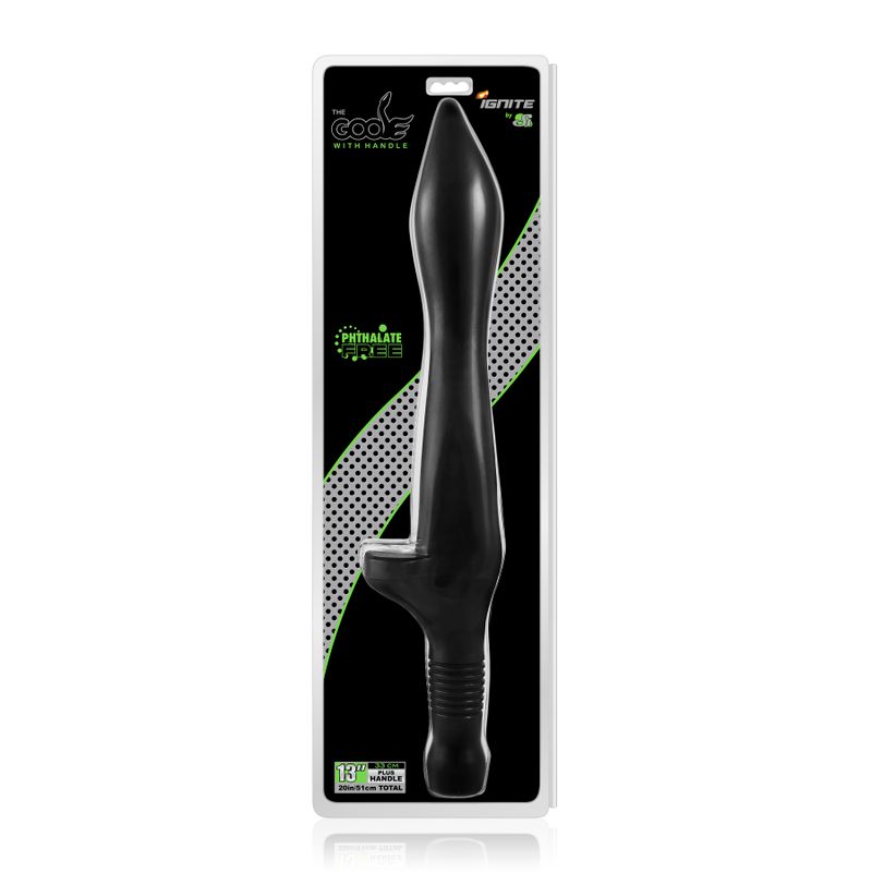 Phthalate free goose handle black product with a sturdy design and velvety smooth surface.