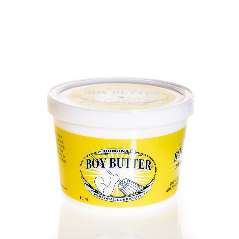 Boy Butter Original 16oz tub, an oil-based personal lubricant made from coconut oil and organic silicone.