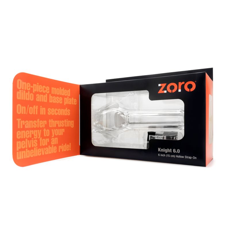 Zoro Knight 6in hollow shaft strap on packaging with product details and design features.