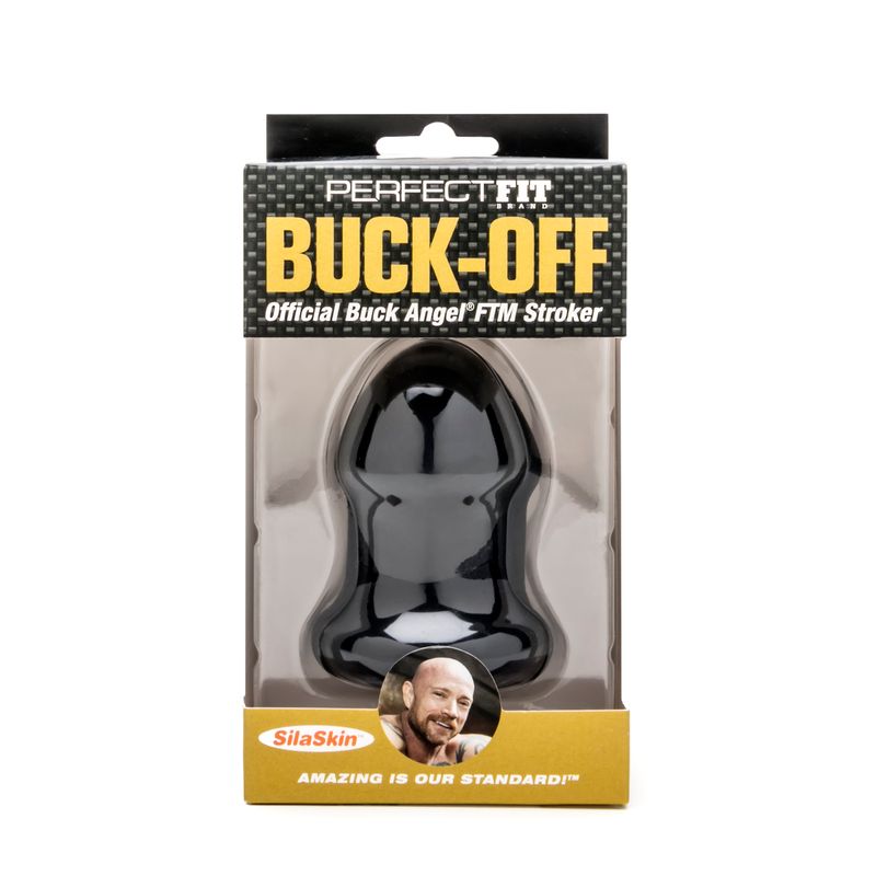 Buck Angel Buck Off FTM stroker product packaging, designed for trans men stroker experience.