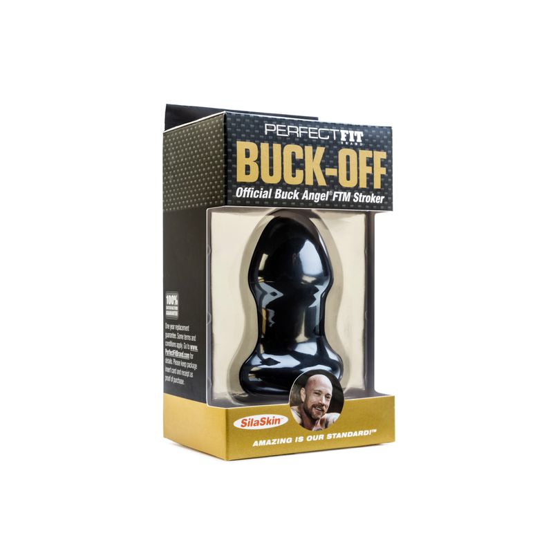 Buck Angel Buck Off FTM Stroker in packaging, ideal for transmen, intimate essentials for personal pleasure.