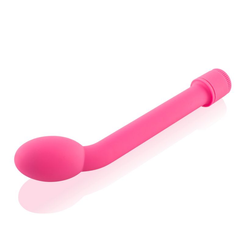 Curved G Spot Massager Pink with bulbous tip for multispeed vibration and waterproof design.
