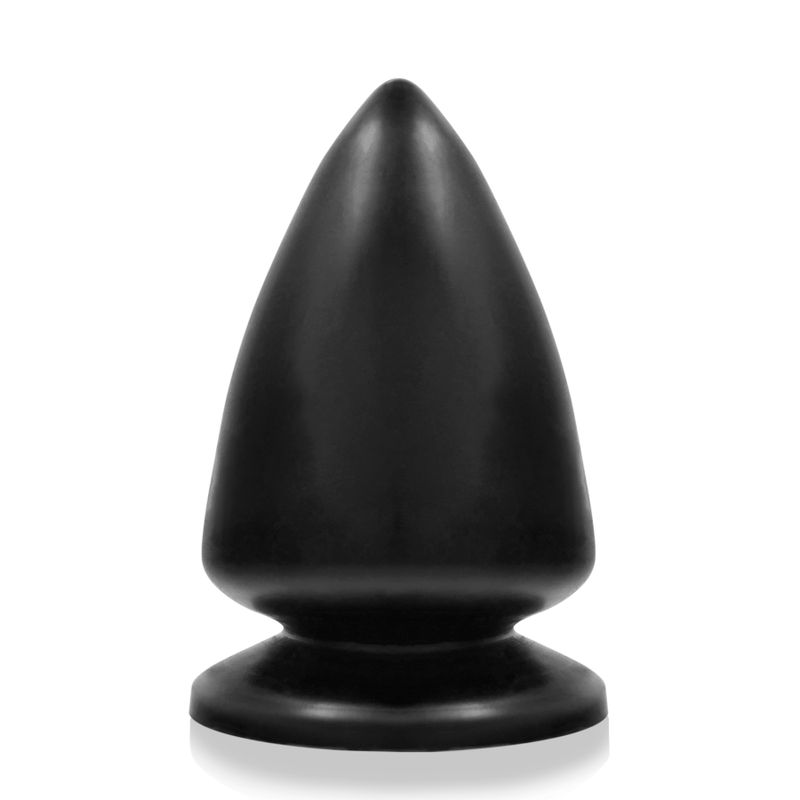 XXL butt plug in black with a 12 cm diameter base and 20 cm height for enhanced pleasure and comfort.