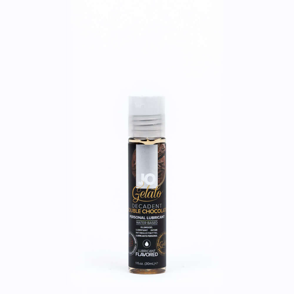 JO Gelato Decadent Double Chocolate lubricant bottle - chocolate flavored lubricant in a 30 mL size.