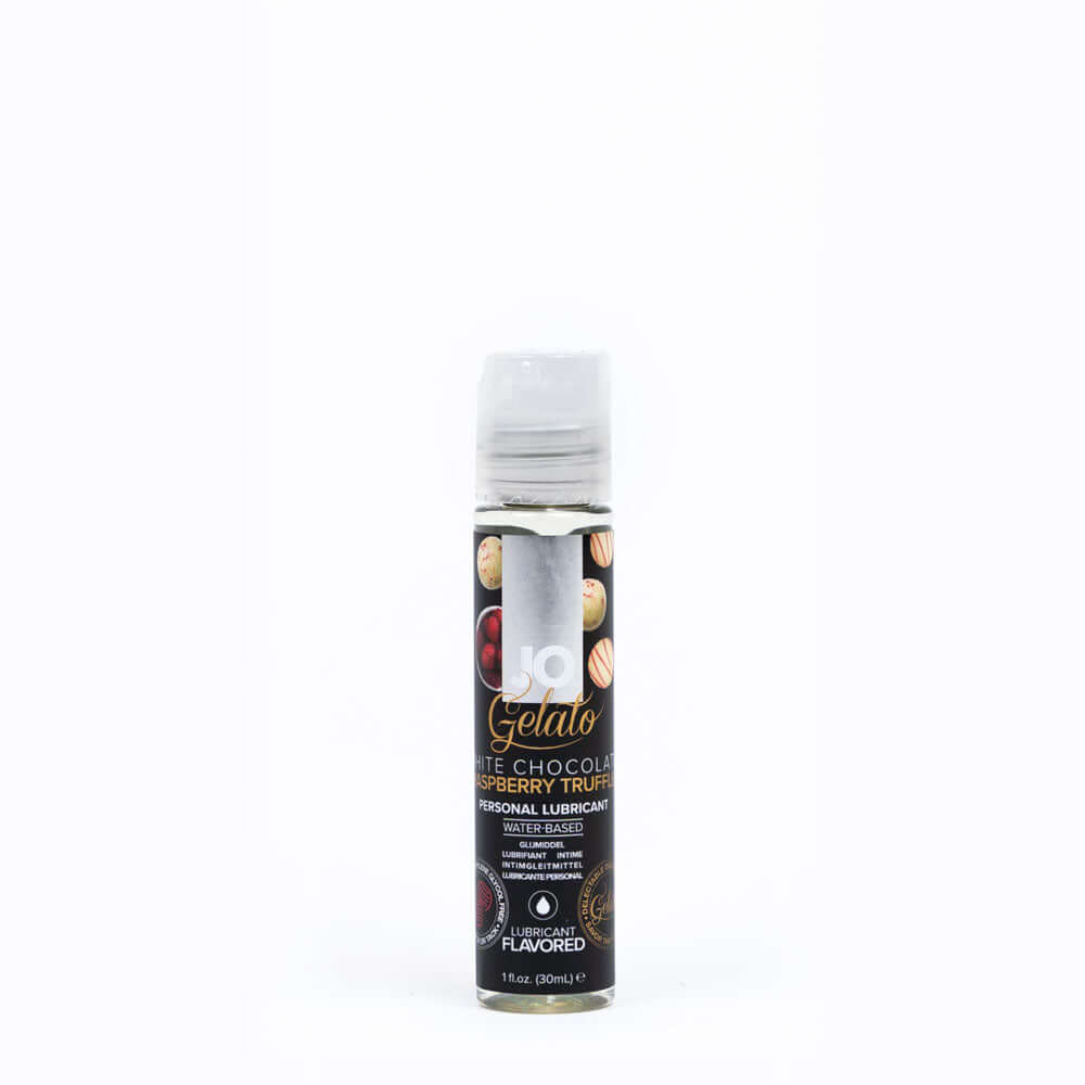 JO Gelato White Chocolate Raspberry lubricant 30 mL bottle featuring dessert-inspired flavor.