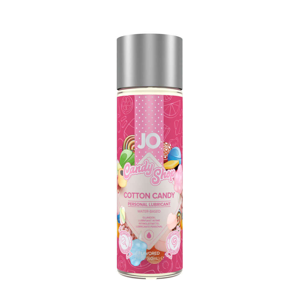 JO Candy Shop Cotton Candy Lube - 60 mL bottle featuring cotton candy flavored lubricant for a sweet experience.
