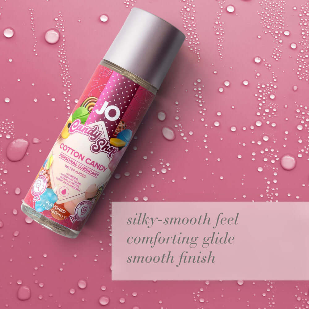 JO Candy Shop Cotton Candy Lube - 60 mL bottle of cotton candy flavored lubricant with smooth finish and playful design.