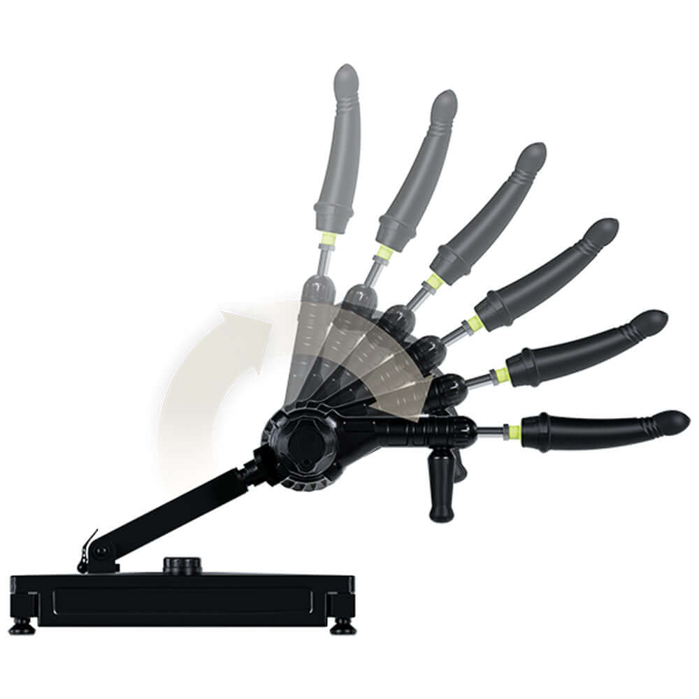 Fort Troff Gunner System modular sex machine showing adjustable positions and vibrating heads.