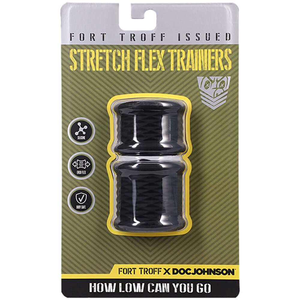 Fort Troff Stretch Flex Trainers packaging showcasing ball stretchers for men, ergonomic design and body-safe silicone.
