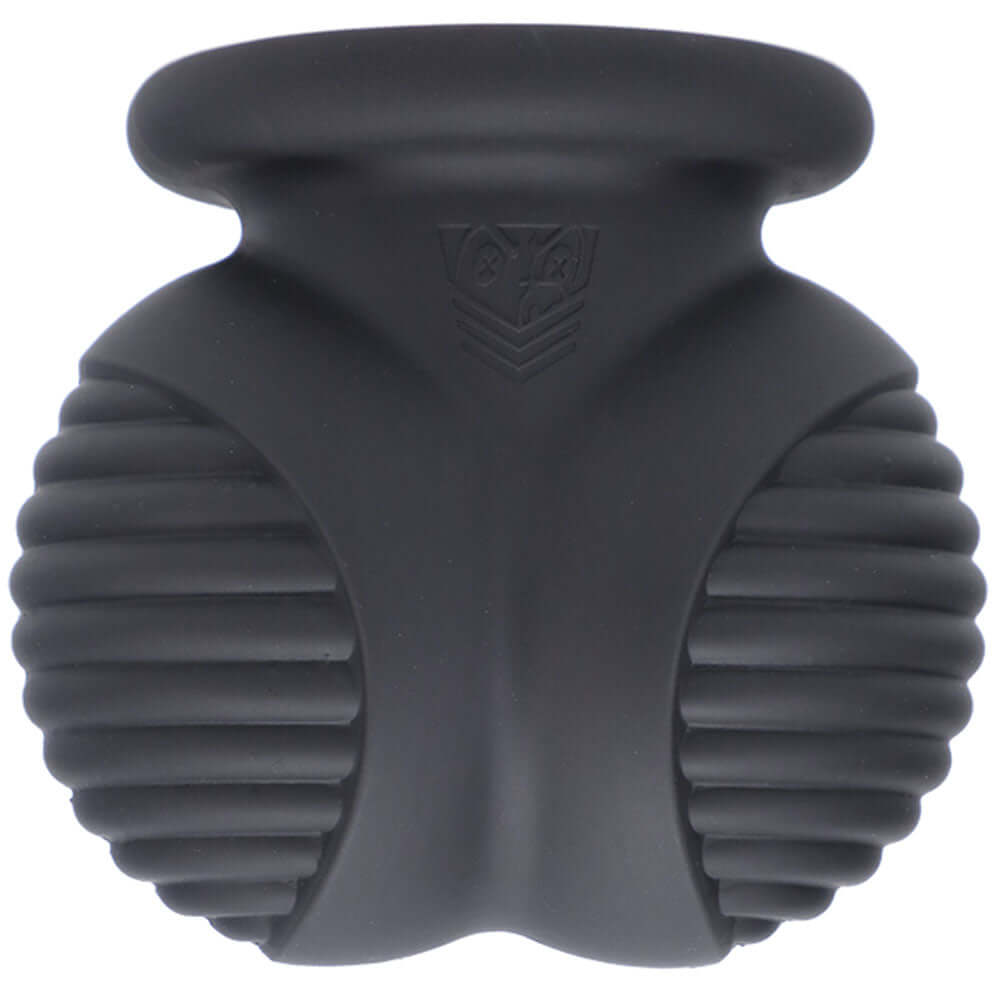 black ball stretcher for intimate play designed for comfort and performance with ribbed texture.