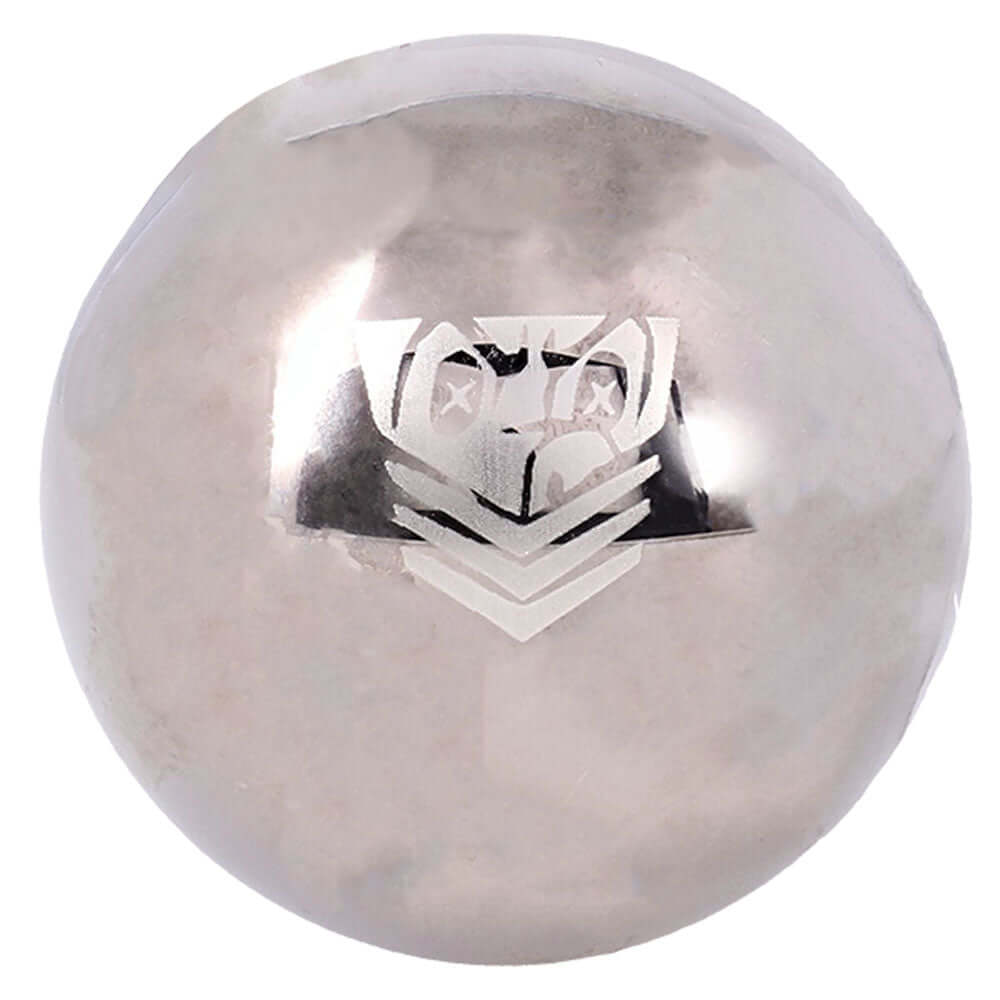 Fort Troff's weighted ball tugger, a shiny steel ball designed for playful thrusting and intense stimulation.