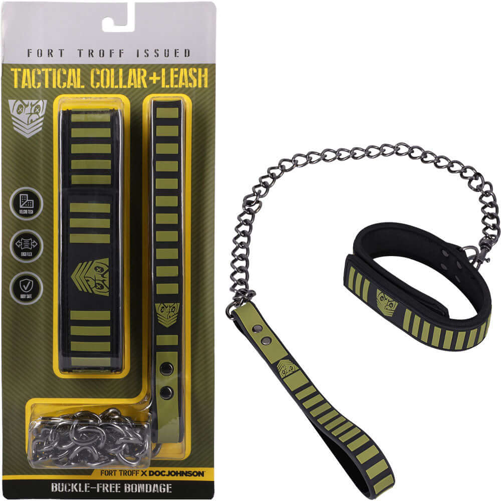 Fort Troff Tactical Collar & Leash - Black/Green Restraint for tactical bondage collar and leash.