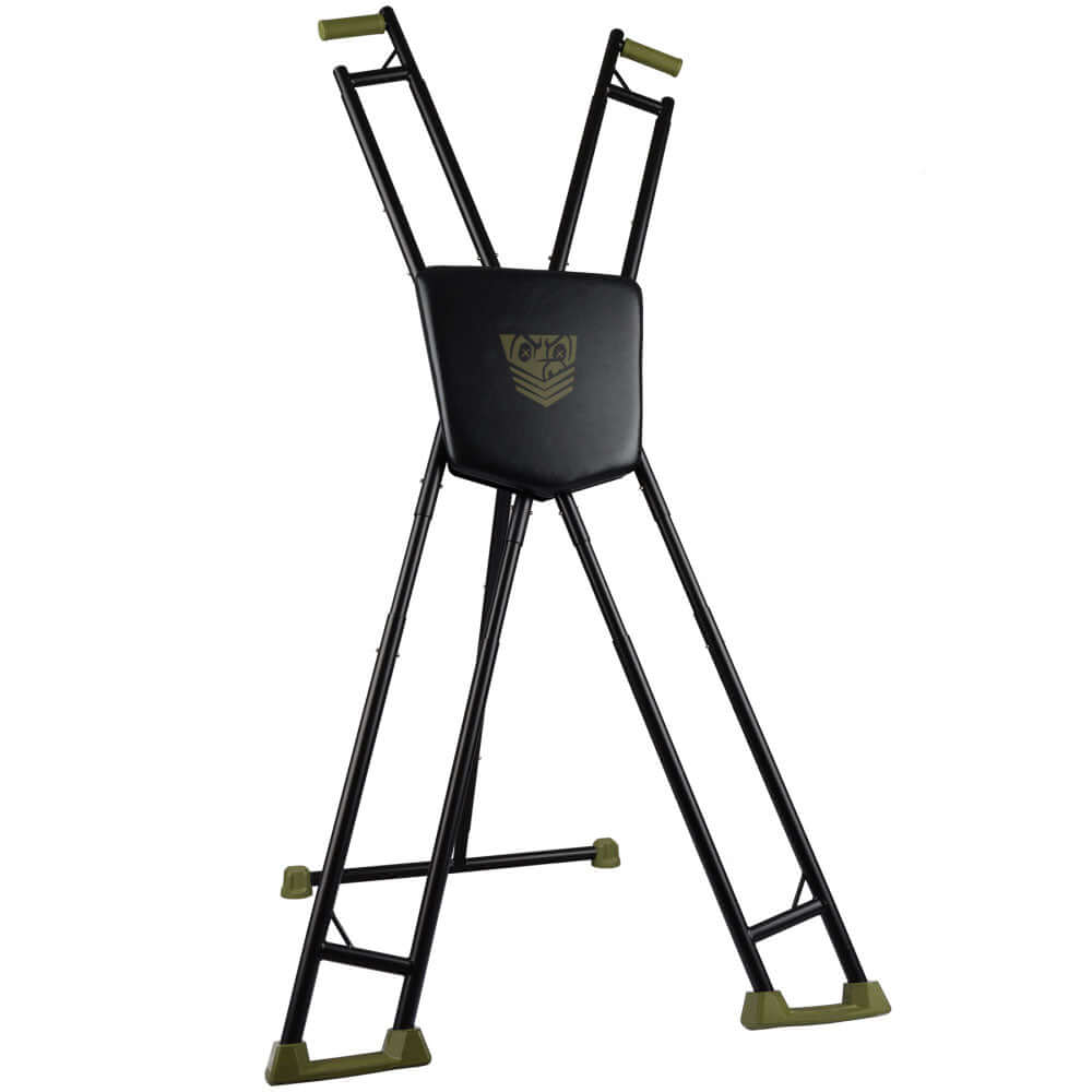 Adjustable tactical cross restraint featuring a sturdy design and cushioned pad for stability during use.