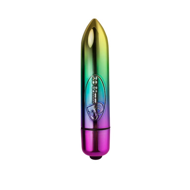 7 speed vibrating pleasure bullet in vibrant rainbow colors, featuring 7 settings for ultimate ecstasy.