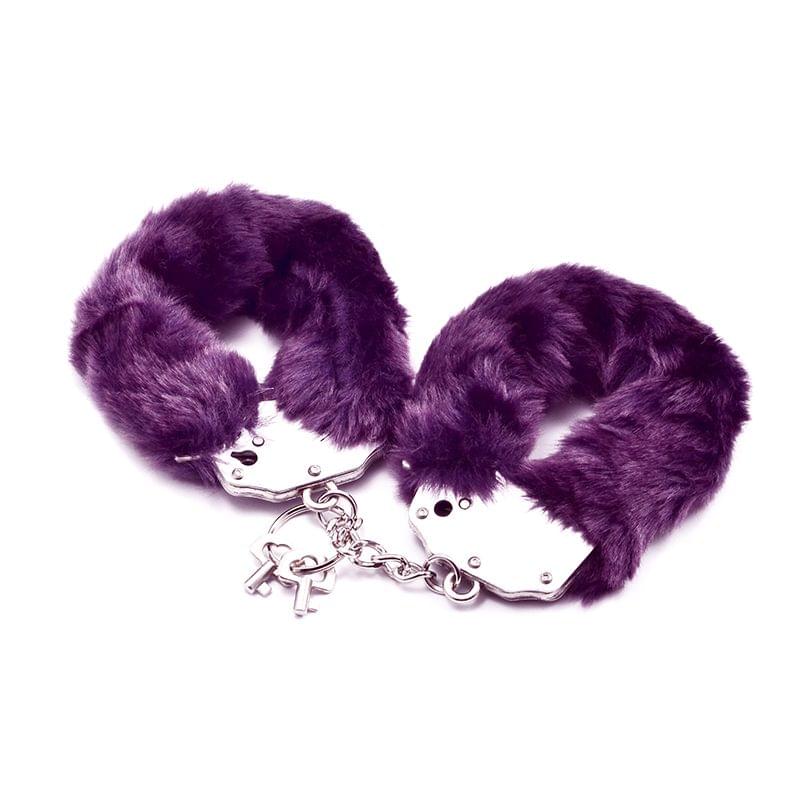 Fetish Pleasure Fluffy Hand Cuffs Purple Lovetoy Discreet Intimate Essentials.