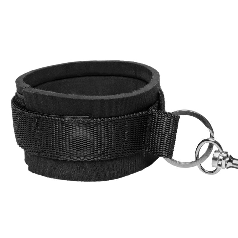 Close-up of the Bedroom Restraint Kit Black strap and cuff, ideal for intimate essentials and adult entertainment.