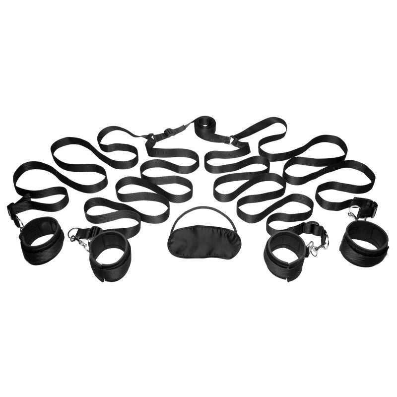 Bedroom Restraint Kit Black featuring adjustable straps and cuffs for intimate experiences.