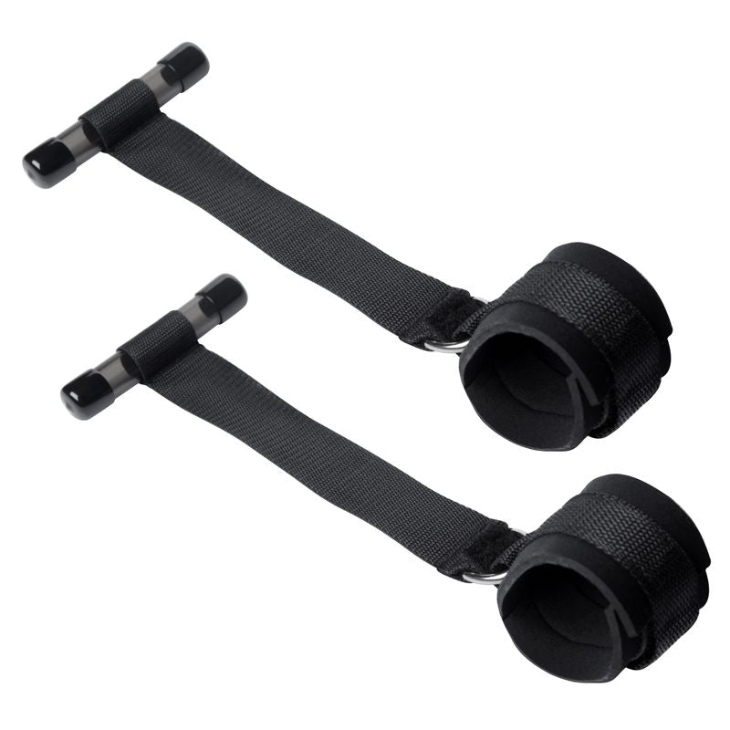 over door entryway restraints made of neoprene with secure Velcro and plastic barrels for door use