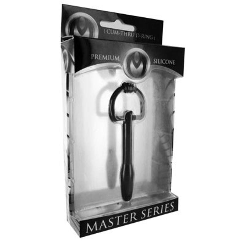 The Hallows Cum-Thru D-Ring Penis Plug in premium silicone packaging for intimate essentials.