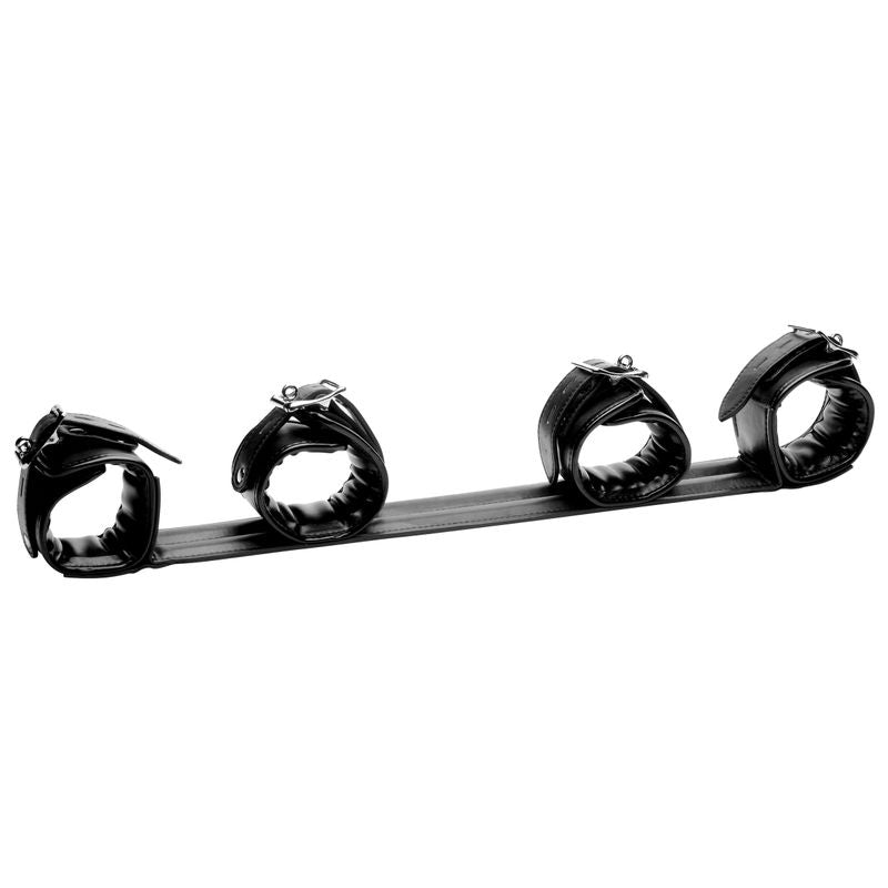 Deluxe spreader bar for bondage featuring adjustable cushioned cuffs for comfort and enhanced positioning.
