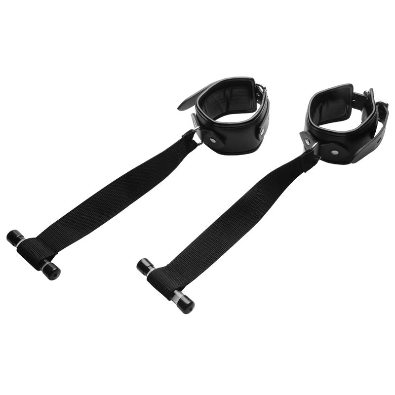 Deluxe Over the Door Restraint System featuring sturdy black cuffs and adjustable straps for intimate play.