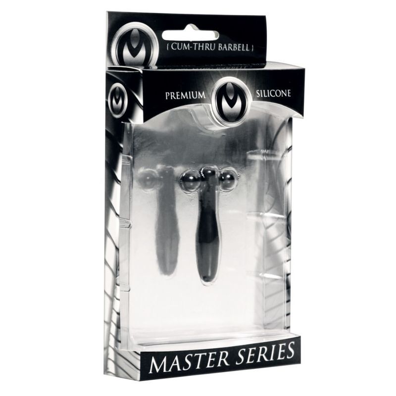 Silicone Cum-Thru Barbell Penis Plug packaging with premium silicone design, showcasing urethral play features.