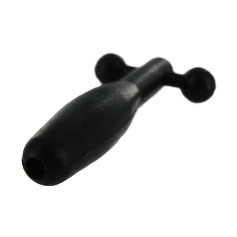 Silicone cum-thru barbell penis plug in black, flexible and lightweight for urethral play.