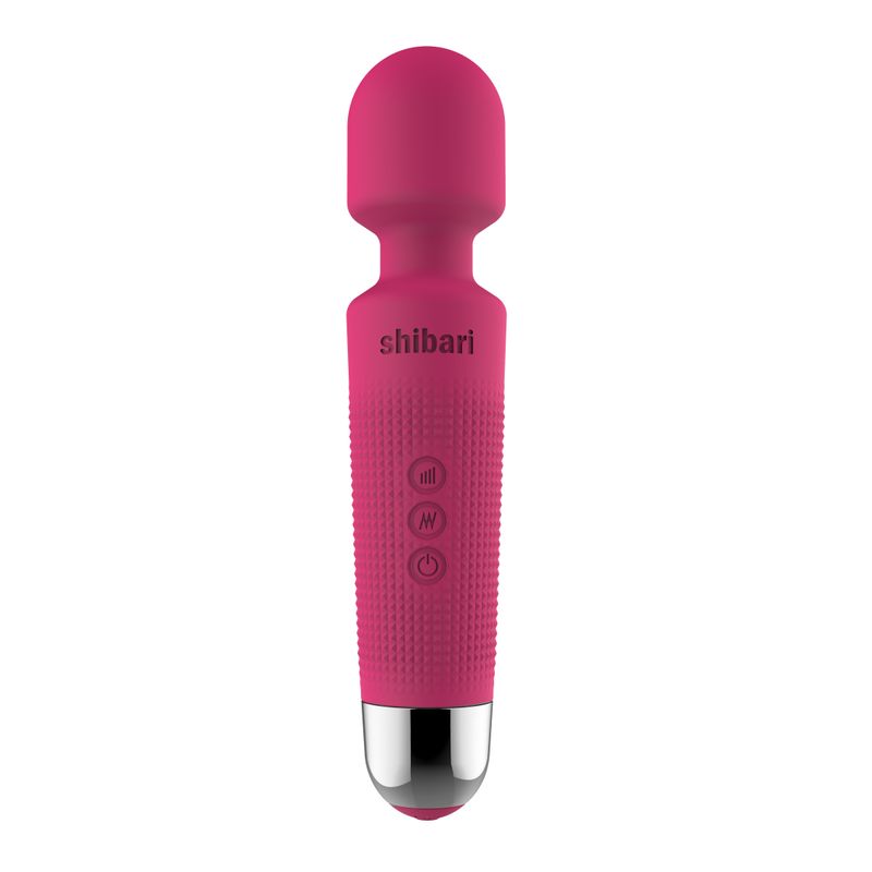 Shibari Mini Wand Halo 20X Pink mini wand massager with 20 vibration patterns and bendable neck for flexible massage.