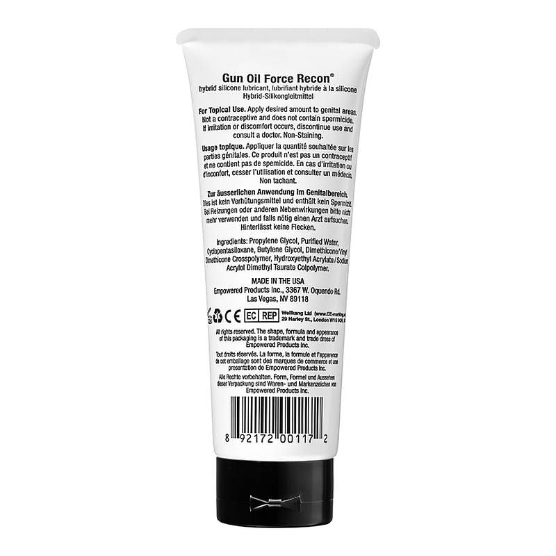 Gun Oil Force Recon 3.3oz tube featuring hybrid silicone lubricant gel for long-lasting glide and easy cleanup.