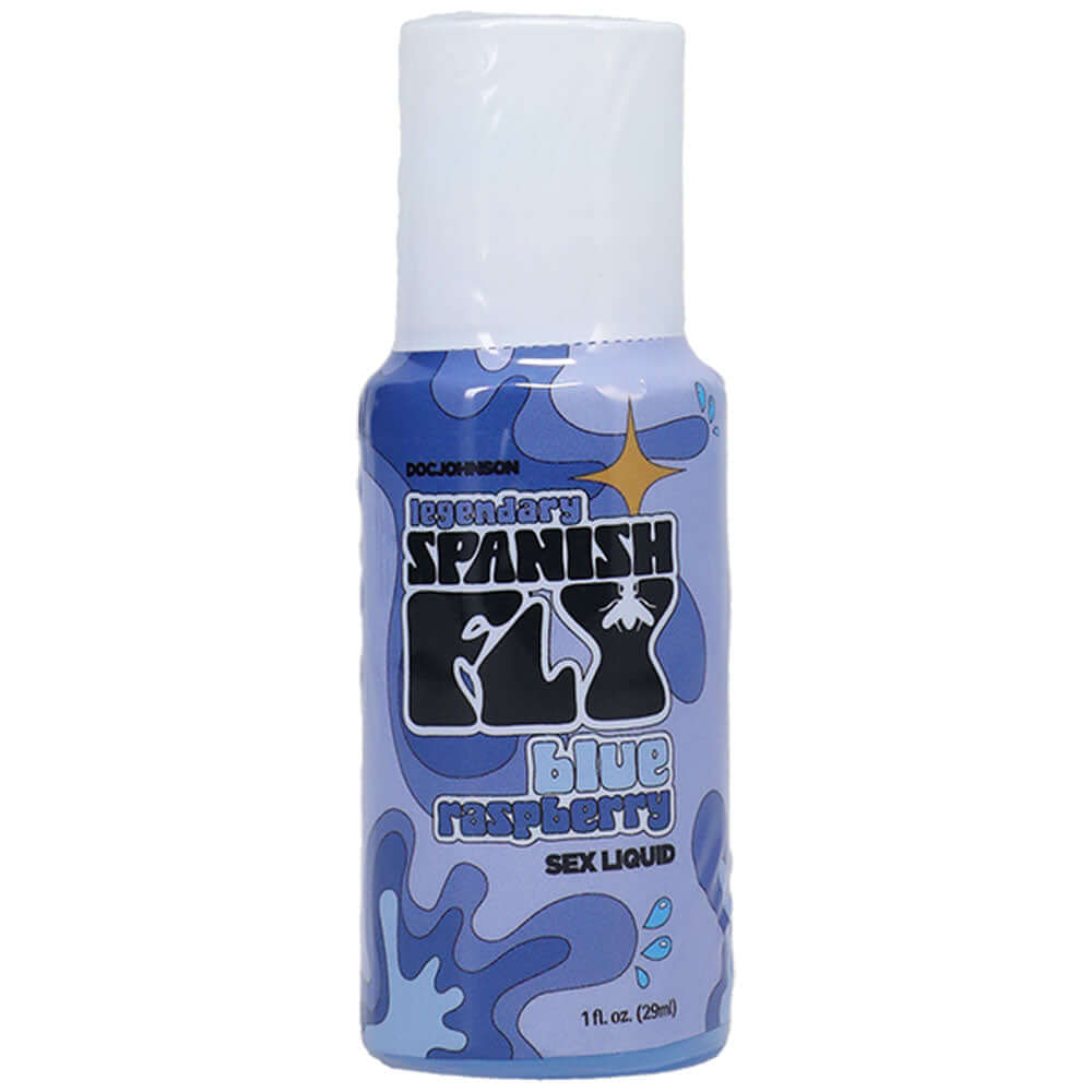 Spanish Fly blue raspberry aphrodisiac liquid in 29 ml bottle, enhancing sexual energy and arousal.