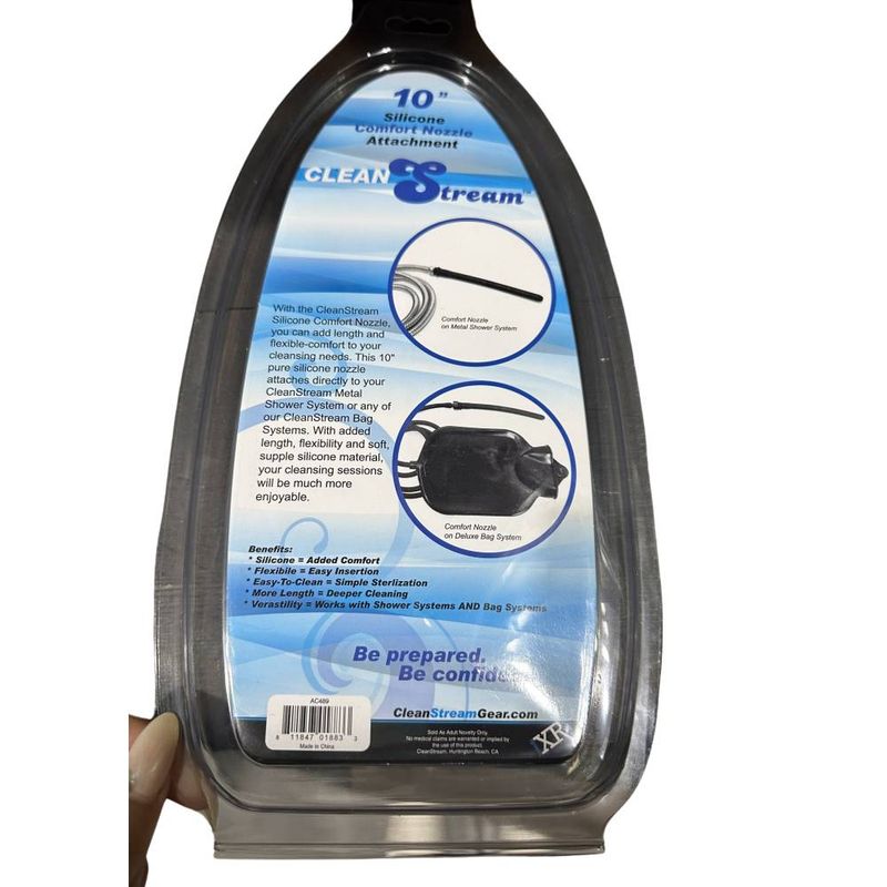 Comfort Nozzle Silicone Tip packaging showing specifications and features for enhancing cleansing routines.