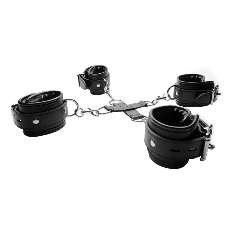 hogtie restraint system with four adjustable padded cuffs for comfortable bondage play