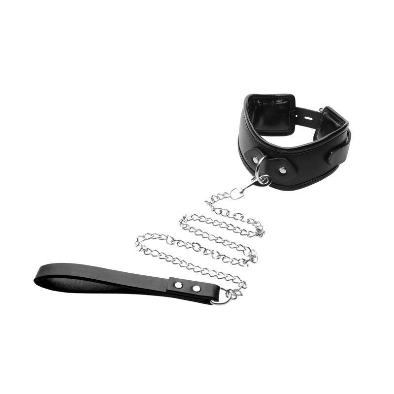 Padded Locking Posture Collar with leash, perfect for intimate essentials and BDSM scenes.
