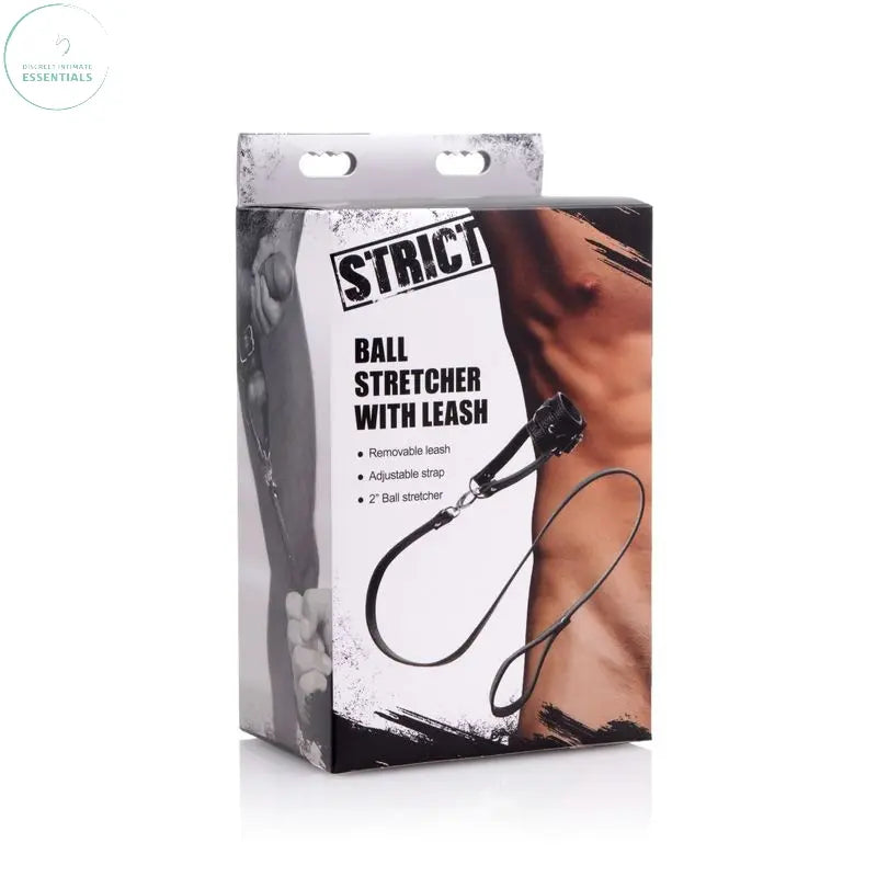 Strict Ball Stretcher With Leash packaging featuring removable leash and adjustable strap.