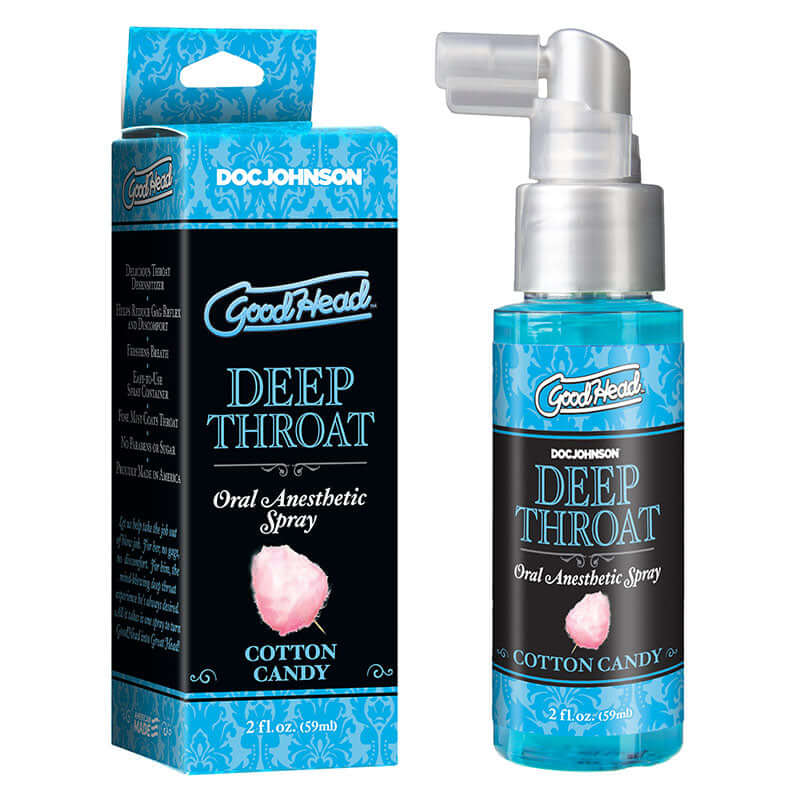 GoodHead Deep Throat Spray in Cotton Candy flavor, 59 ml bottle, ideal for enhancing oral sex experiences, cotton candy deep throat spray.