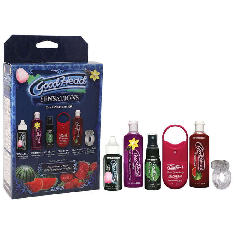 GoodHead Sensations Kit - 6 Piece Lotion Set for oral pleasure enhancement kit showcasing various flavors and sensations.