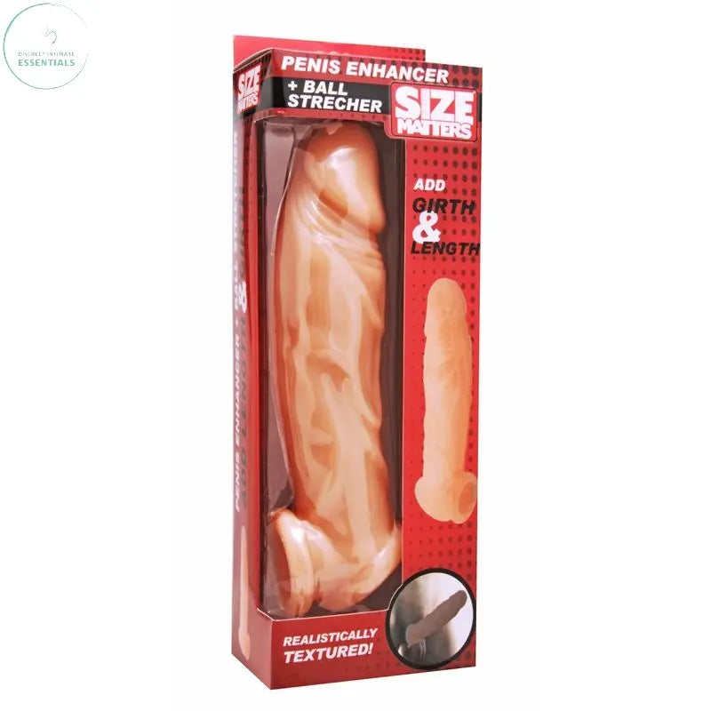 Realistic Flesh Penis Enhancer and Ball Stretcher packaging showcasing a lifelike design and texture for enhanced performance.